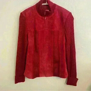Coldwater Creek Y2K Red Suede and Knit Cardigan with Pockets Size M